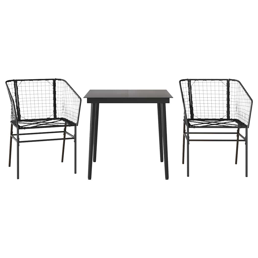 3 Piece Garden Dining Set Poly Rattan Glass Black