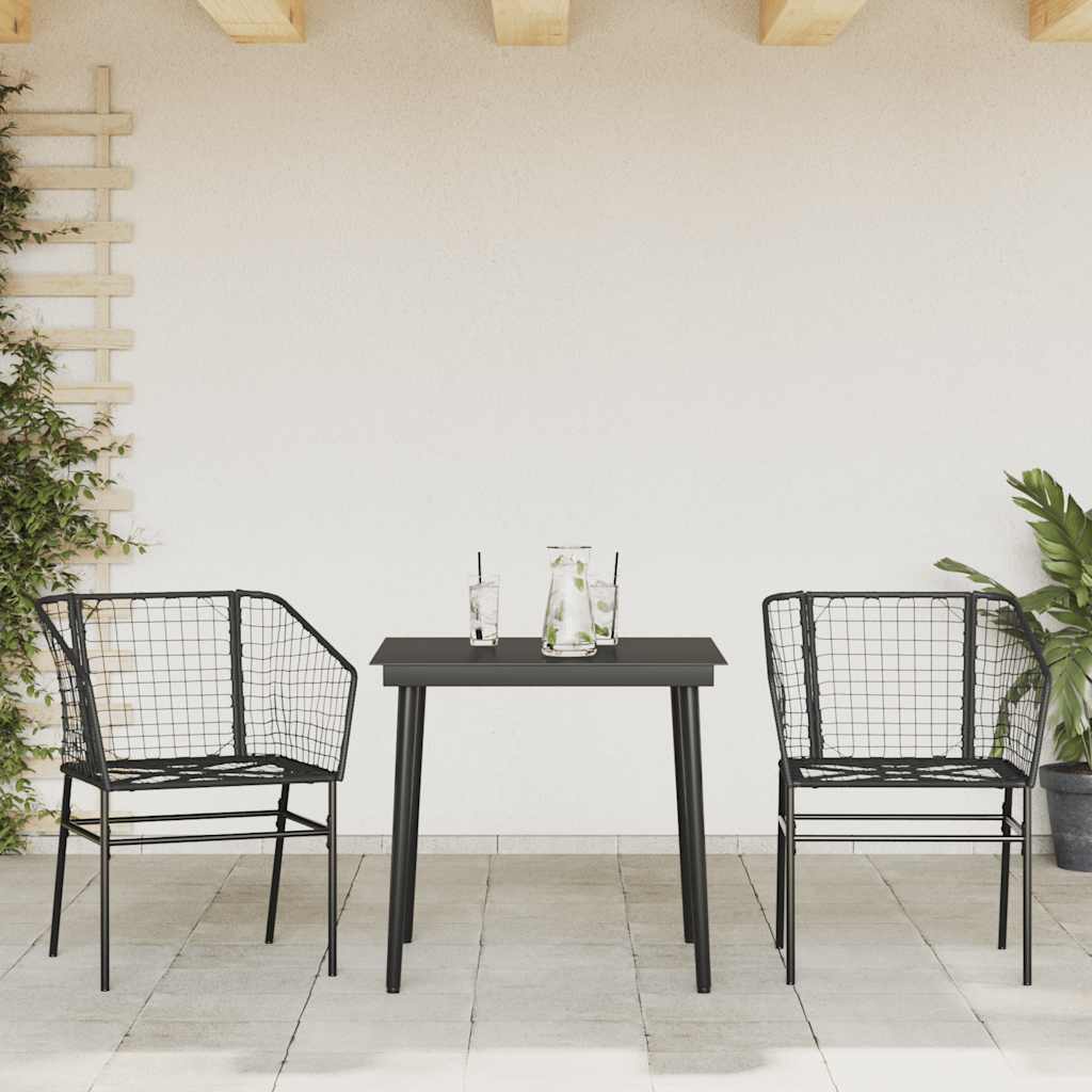 3 Piece Garden Dining Set Poly Rattan Glass Black