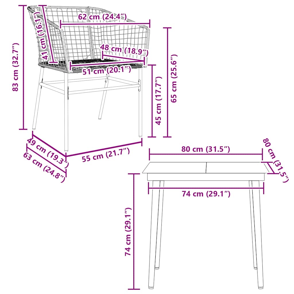 3 Piece Garden Dining Set Poly Rattan Glass Black