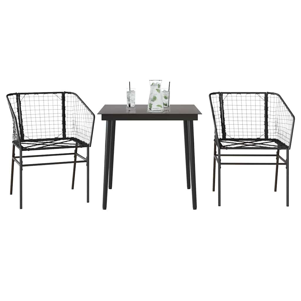 3 Piece Garden Dining Set Poly Rattan Glass Black