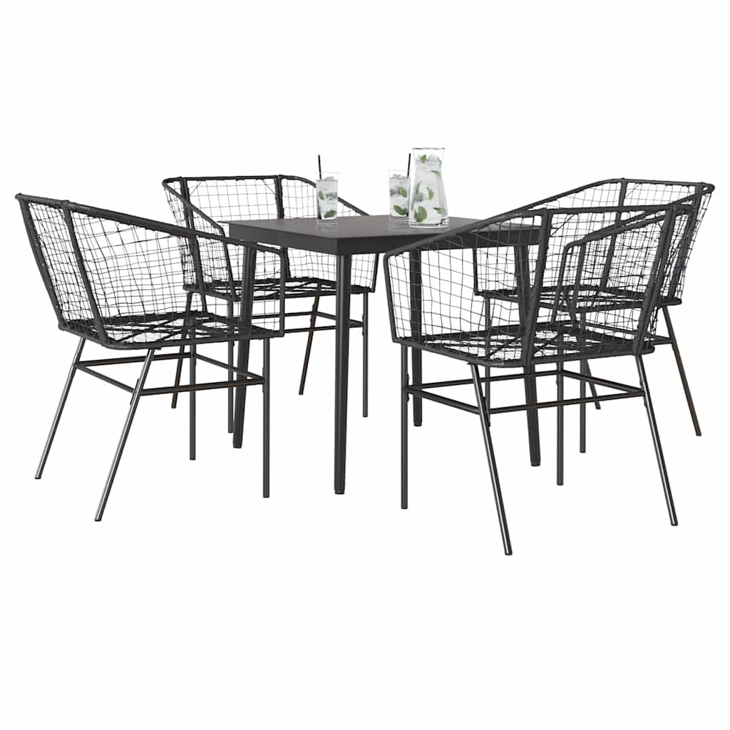 3 Piece Garden Dining Set Poly Rattan Glass Black