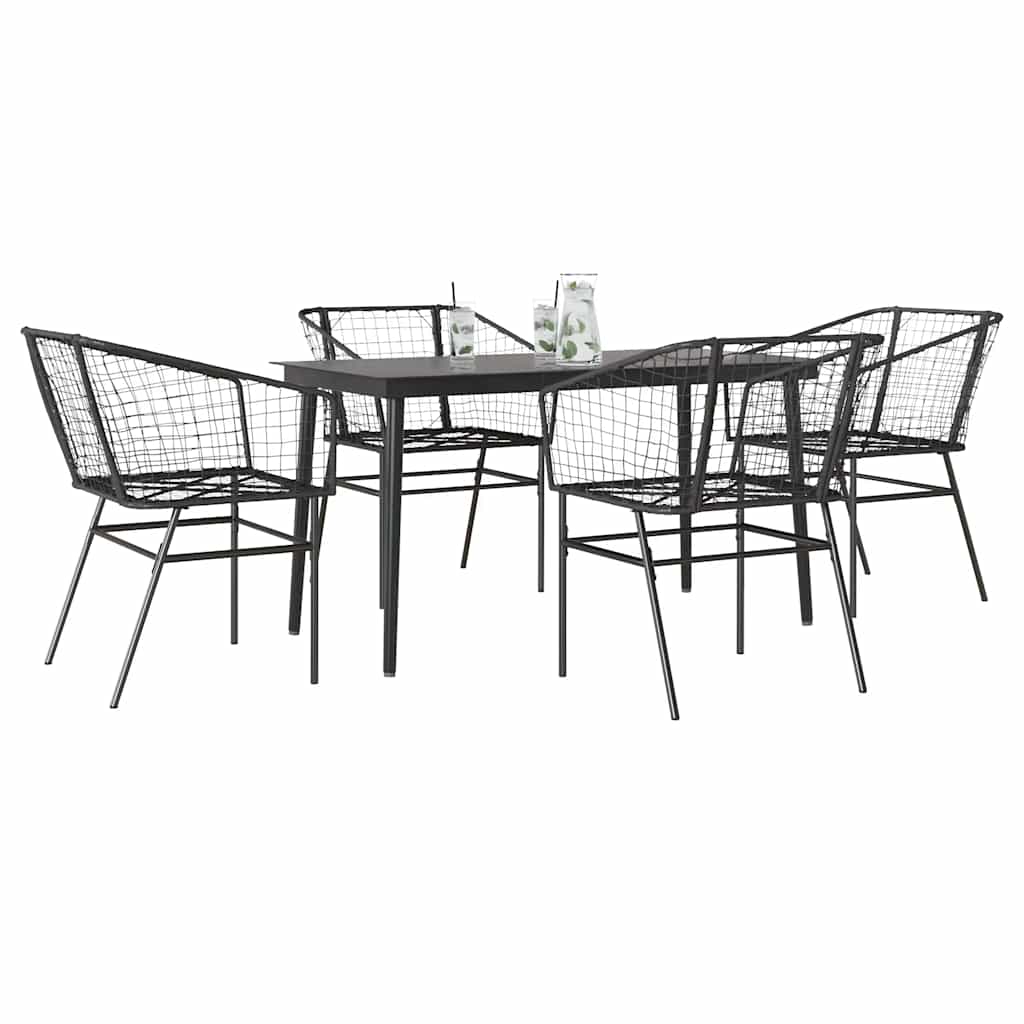 3 Piece Garden Dining Set Poly Rattan Glass Black