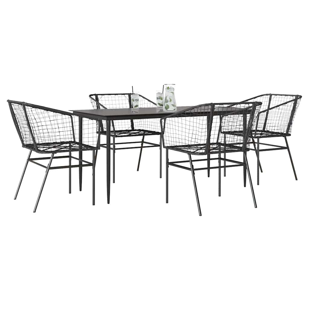 3 Piece Garden Dining Set Poly Rattan Glass Black