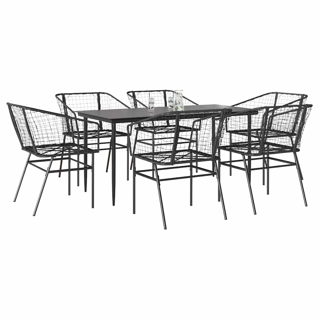 3 Piece Garden Dining Set Poly Rattan Glass Black