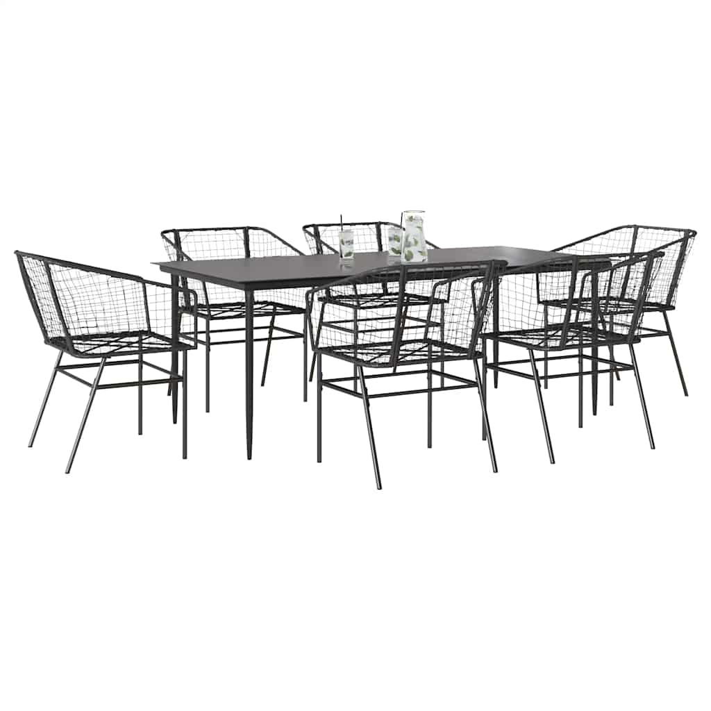 3 Piece Garden Dining Set Poly Rattan Glass Black