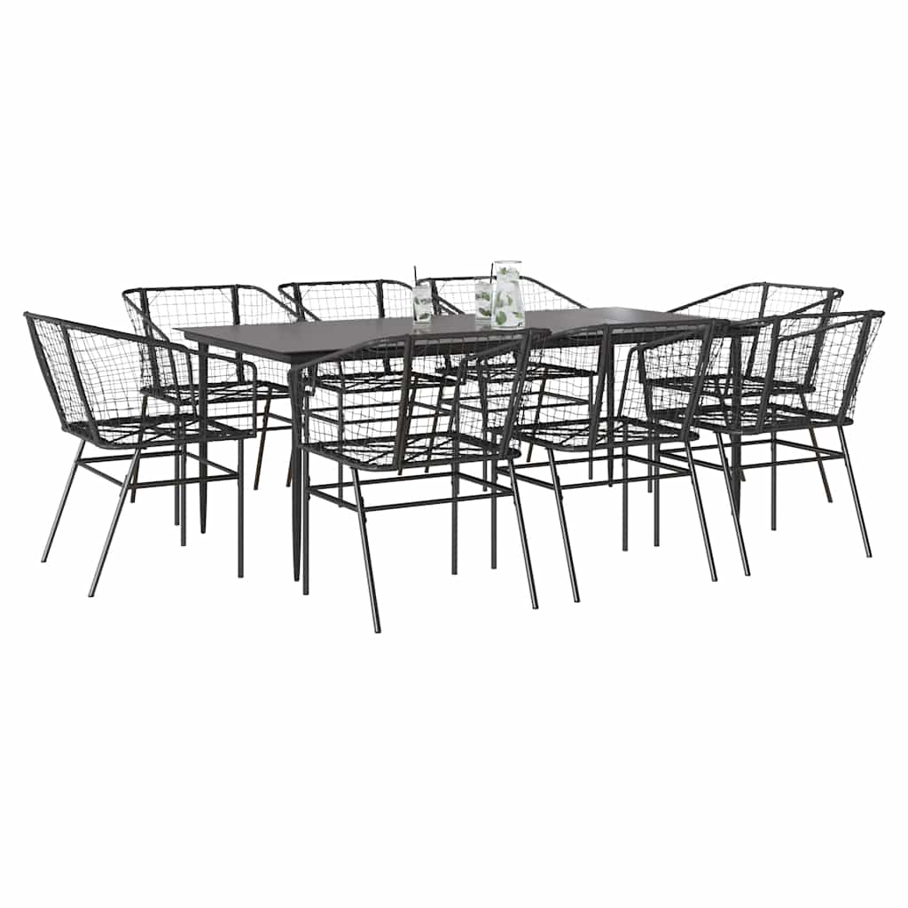 3 Piece Garden Dining Set Poly Rattan Glass Black