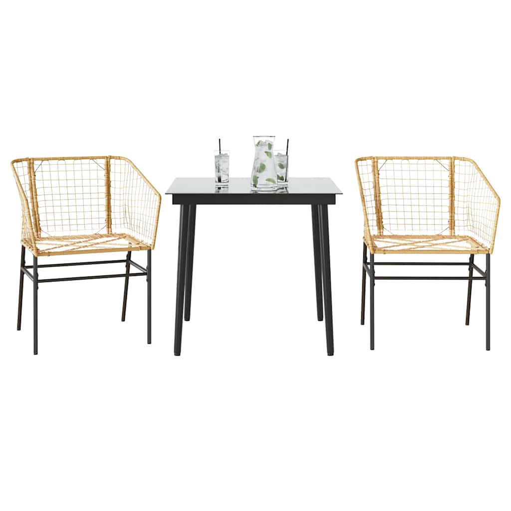 5 Piece Garden Dining Set Poly Rattan Glass Brown