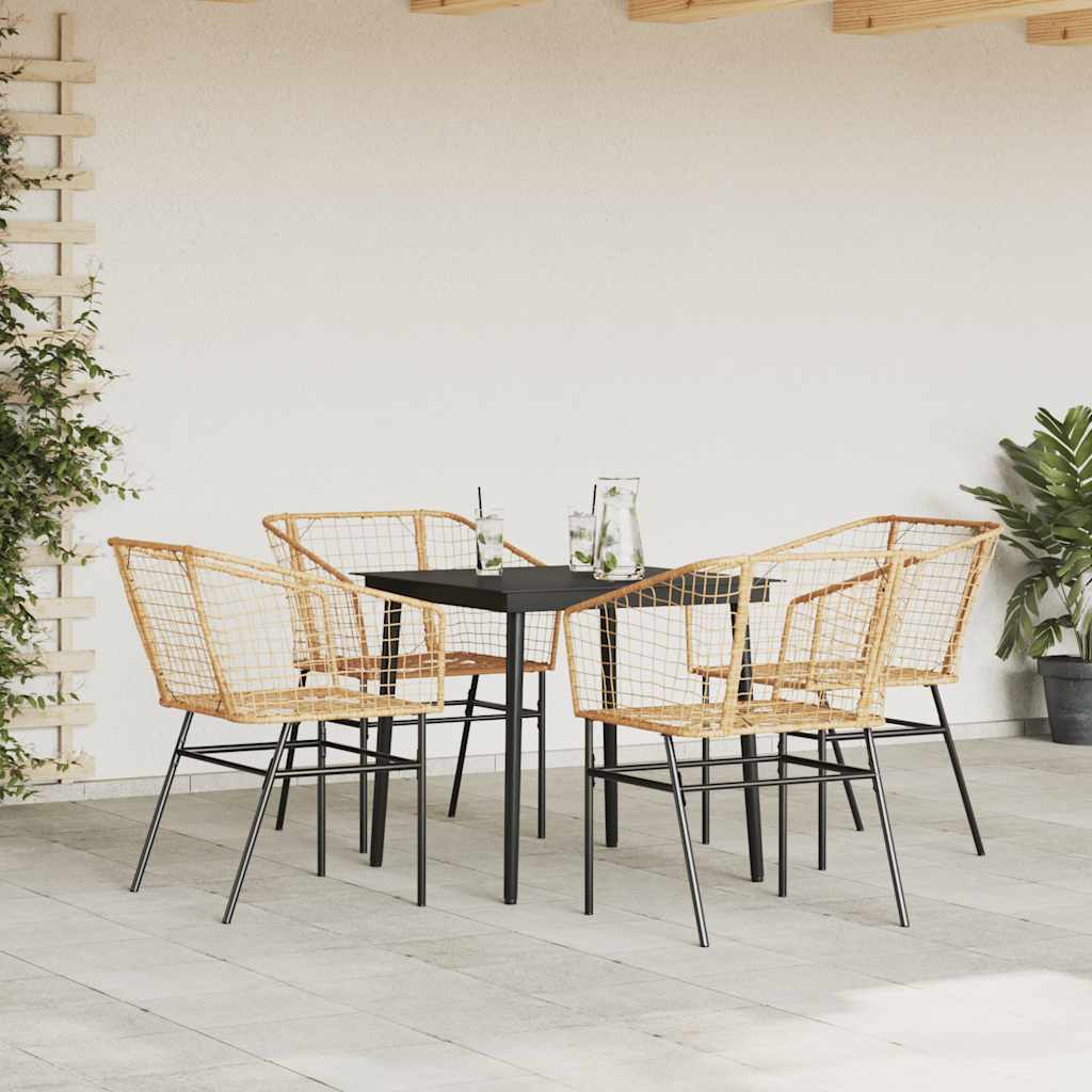 5 Piece Garden Dining Set Poly Rattan Glass Brown