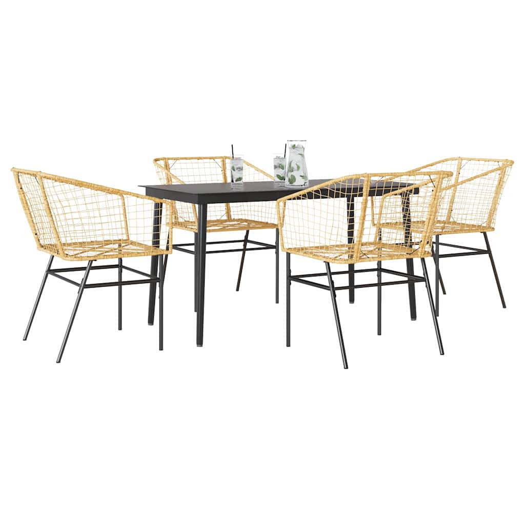 5 Piece Garden Dining Set Poly Rattan Glass Brown