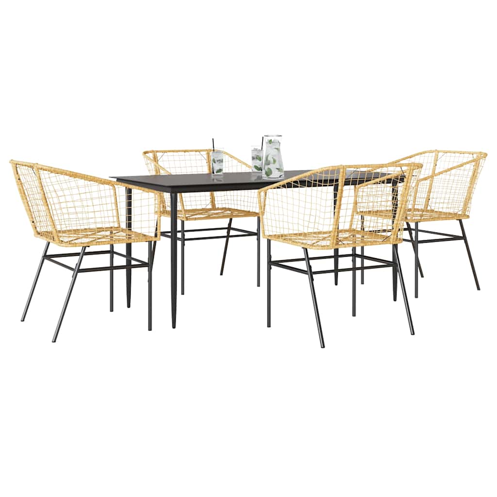 5 Piece Garden Dining Set Poly Rattan Glass Brown