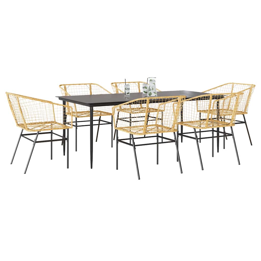 5 Piece Garden Dining Set Poly Rattan Glass Brown