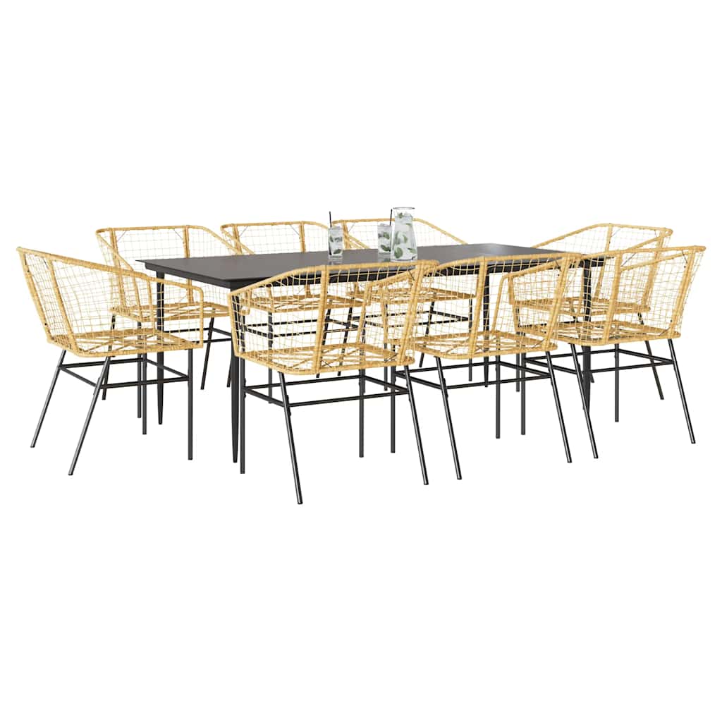 5 Piece Garden Dining Set Poly Rattan Glass Brown