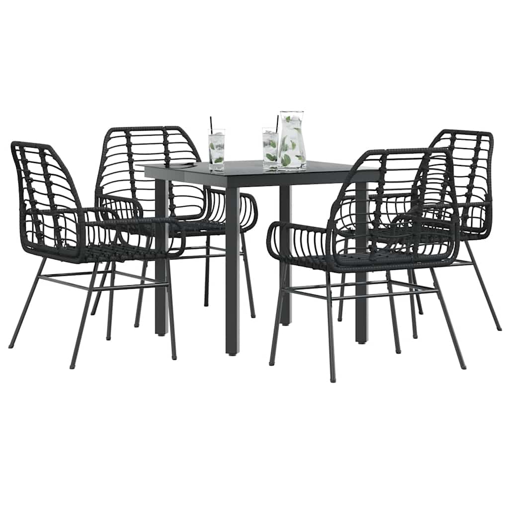 9 Piece Garden Dining Set Poly Rattan Glass