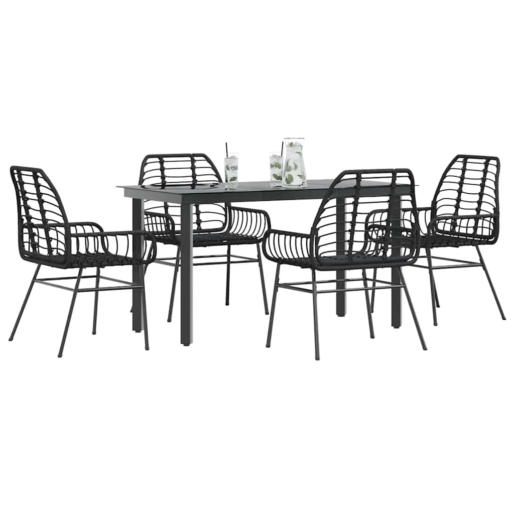 9 Piece Garden Dining Set Poly Rattan Glass