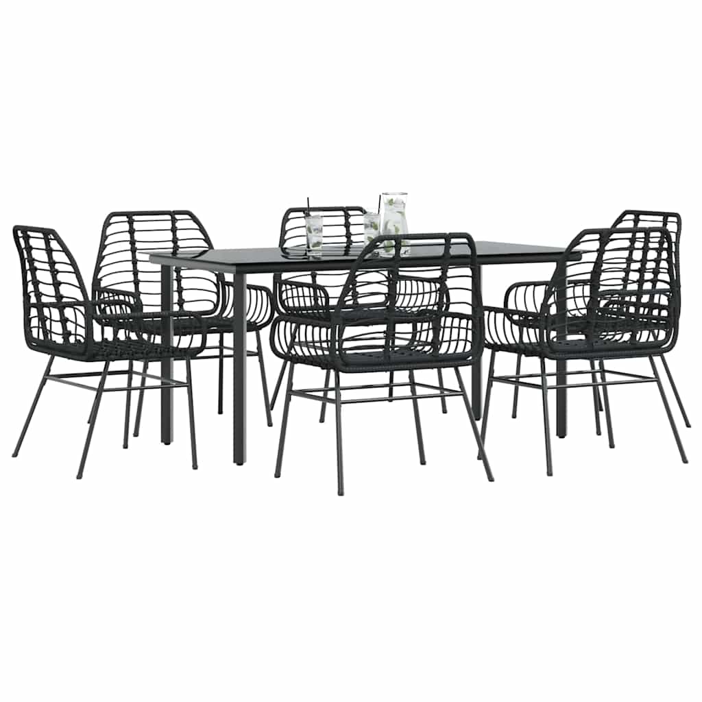 9 Piece Garden Dining Set Poly Rattan Glass
