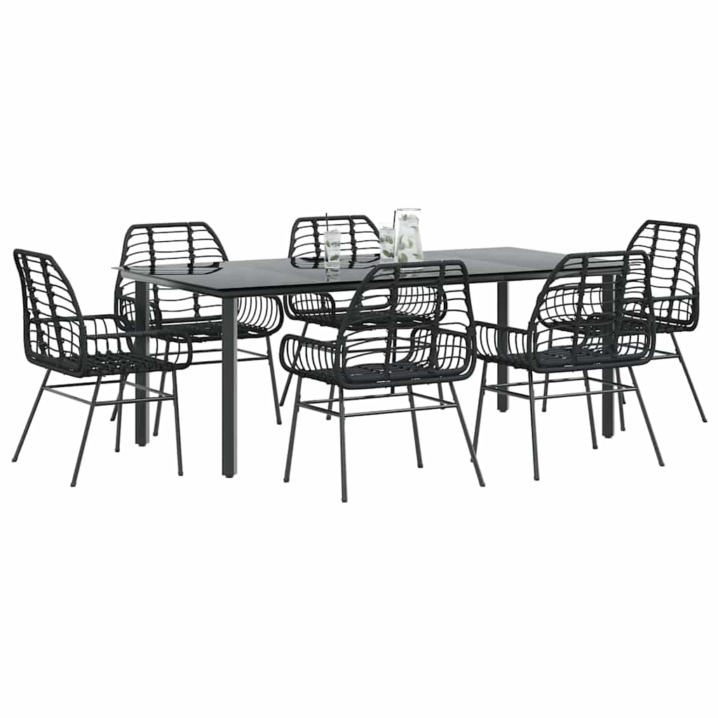 9 Piece Garden Dining Set Poly Rattan Glass