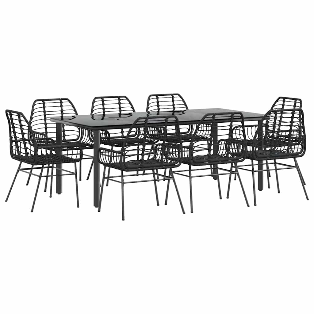9 Piece Garden Dining Set Poly Rattan Glass