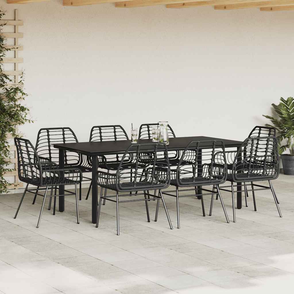 9 Piece Garden Dining Set Poly Rattan Glass