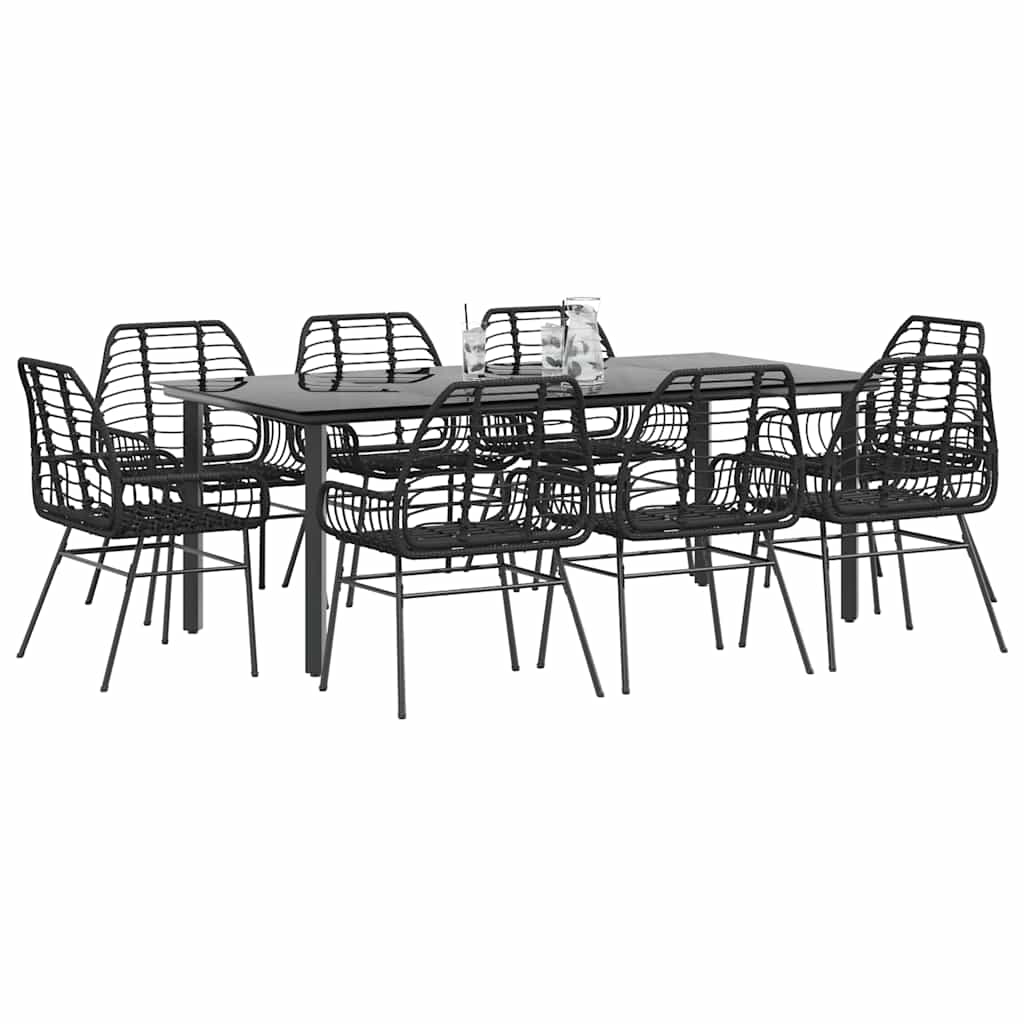 9 Piece Garden Dining Set Poly Rattan Glass