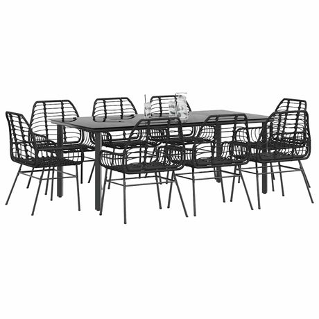 9 Piece Garden Dining Set Poly Rattan Glass