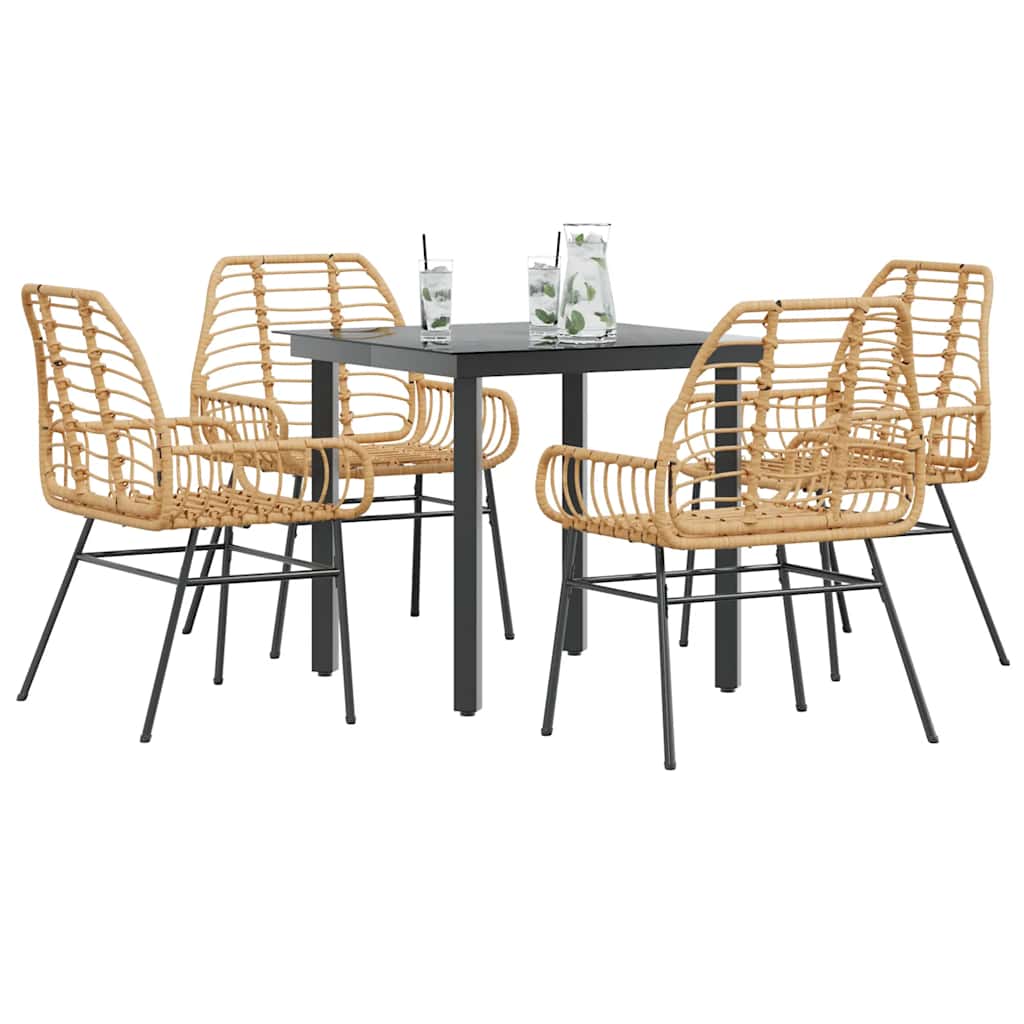 9 Piece Garden Dining Set Poly Rattan Glass