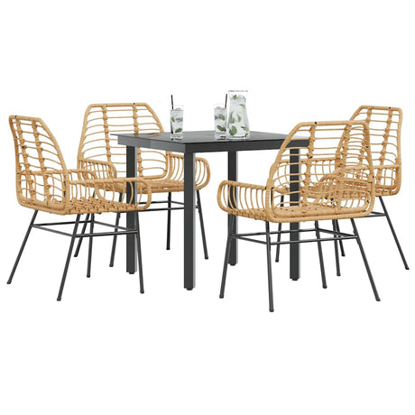 9 Piece Garden Dining Set Poly Rattan Glass