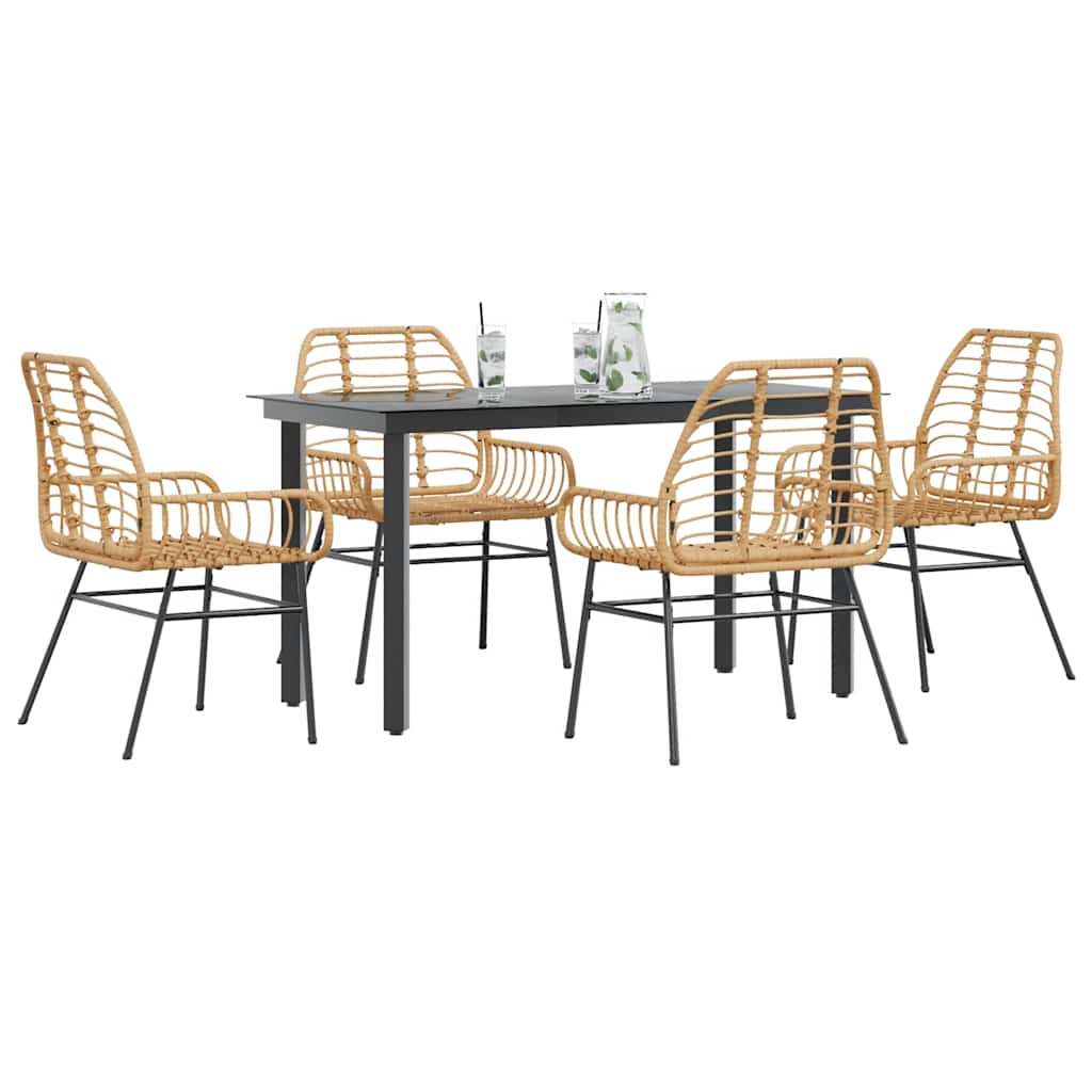 9 Piece Garden Dining Set Poly Rattan Glass