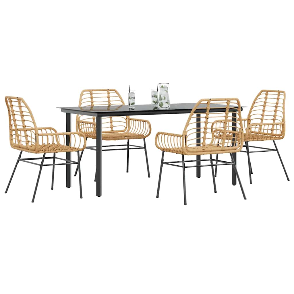 9 Piece Garden Dining Set Poly Rattan Glass