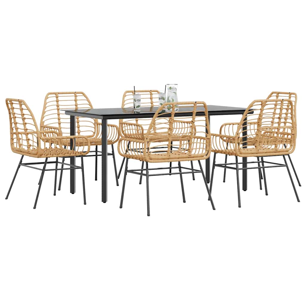 9 Piece Garden Dining Set Poly Rattan Glass