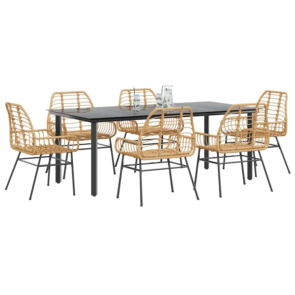 9 Piece Garden Dining Set Poly Rattan Glass