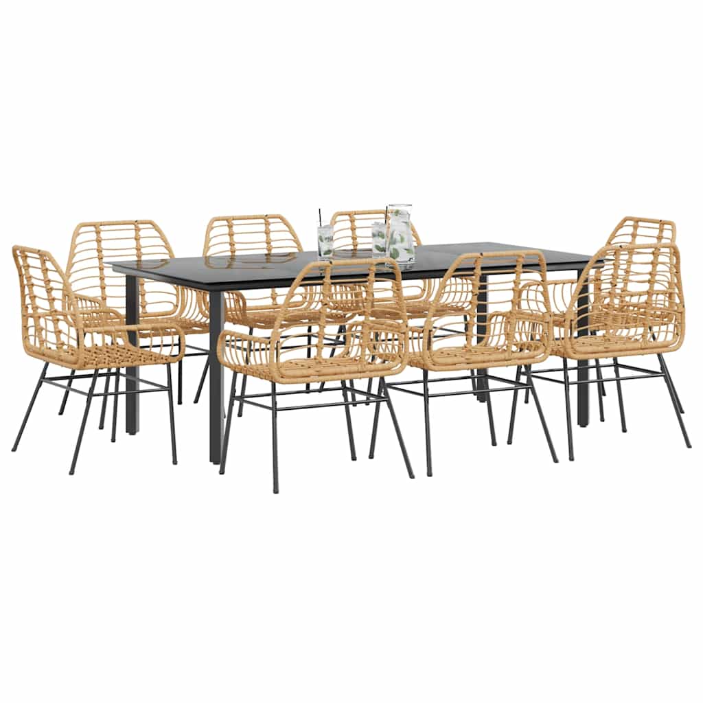 9 Piece Garden Dining Set Poly Rattan Glass