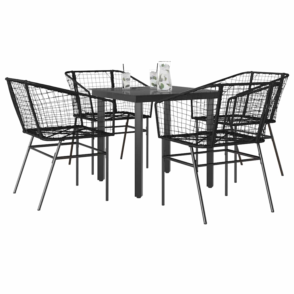 9 Piece Garden Dining Set Poly Rattan Glass