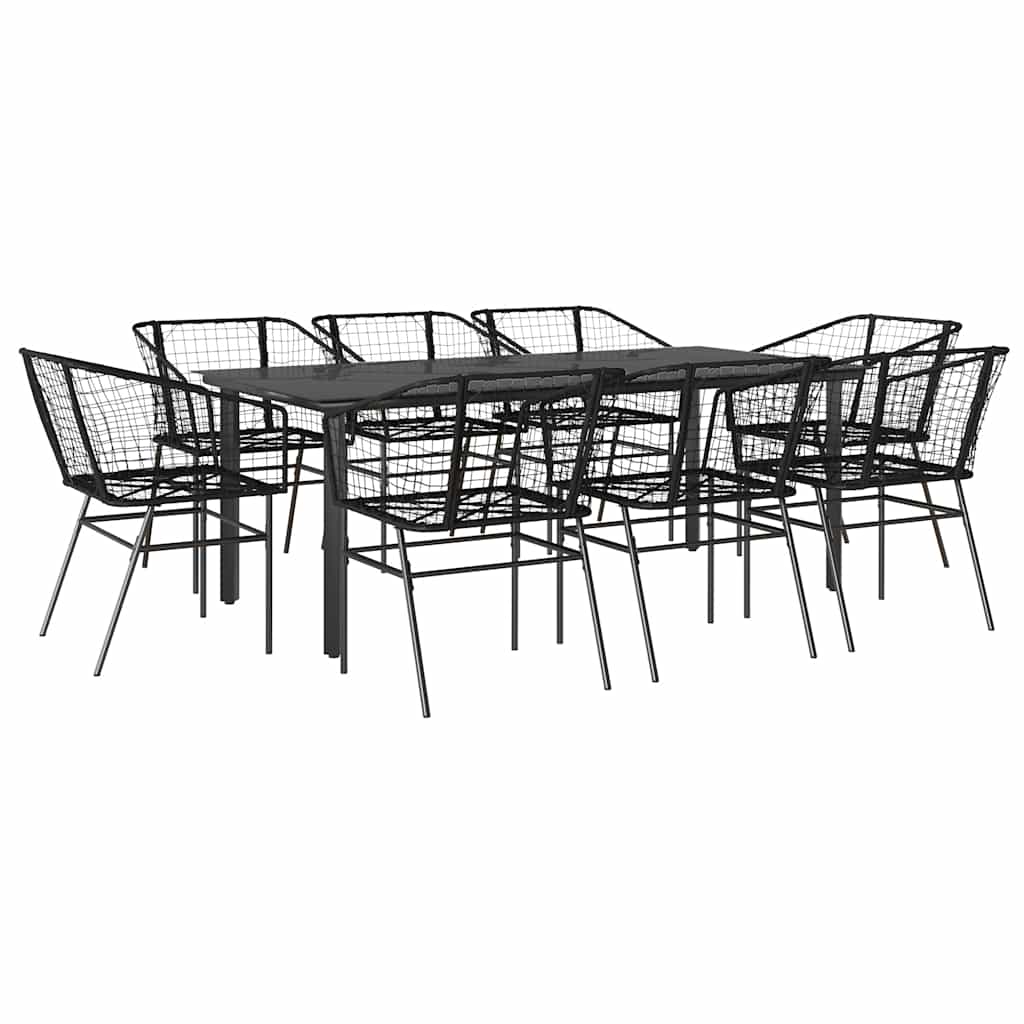 9 Piece Garden Dining Set Poly Rattan Glass