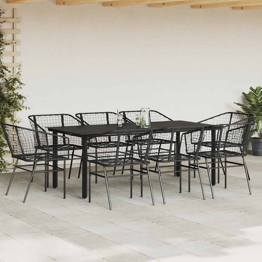9 Piece Garden Dining Set Poly Rattan Glass