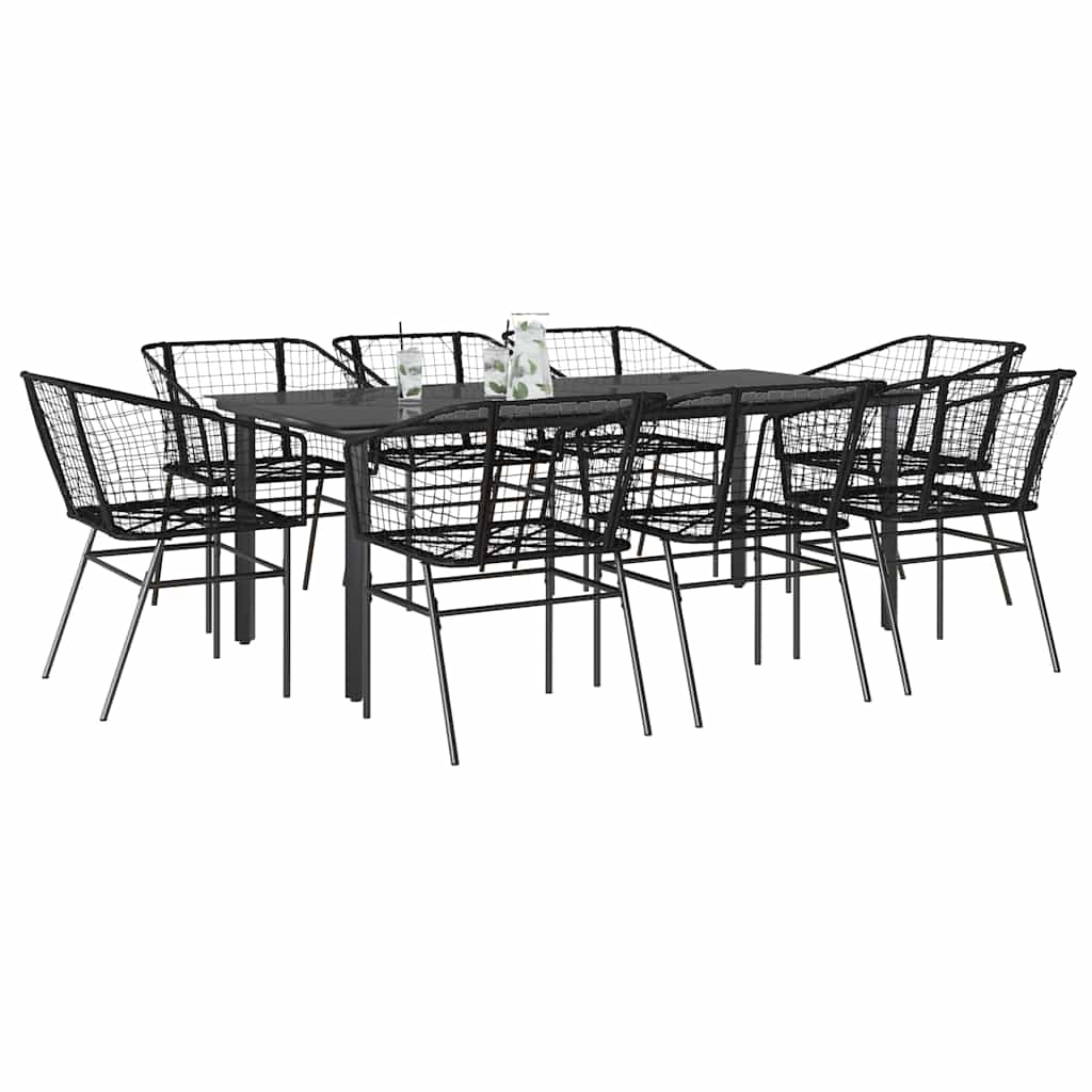 9 Piece Garden Dining Set Poly Rattan Glass