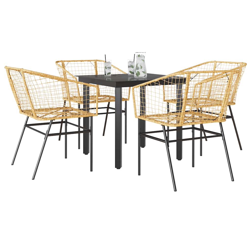 9 Piece Garden Dining Set Poly Rattan Glass