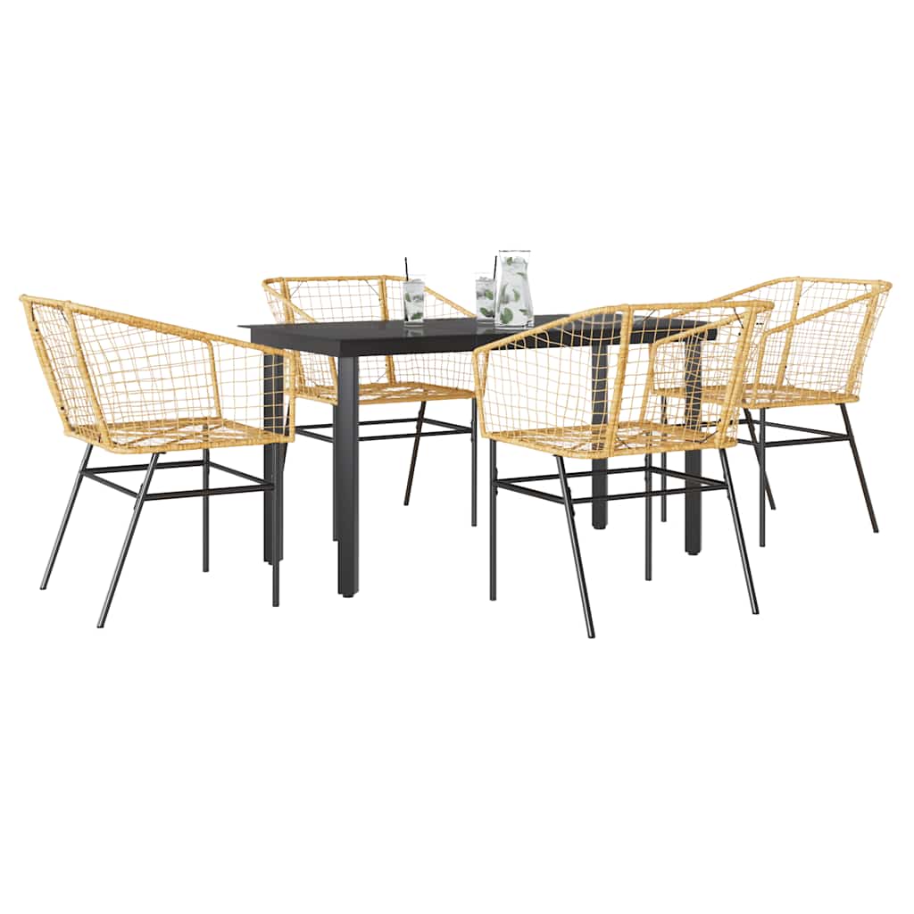 9 Piece Garden Dining Set Poly Rattan Glass