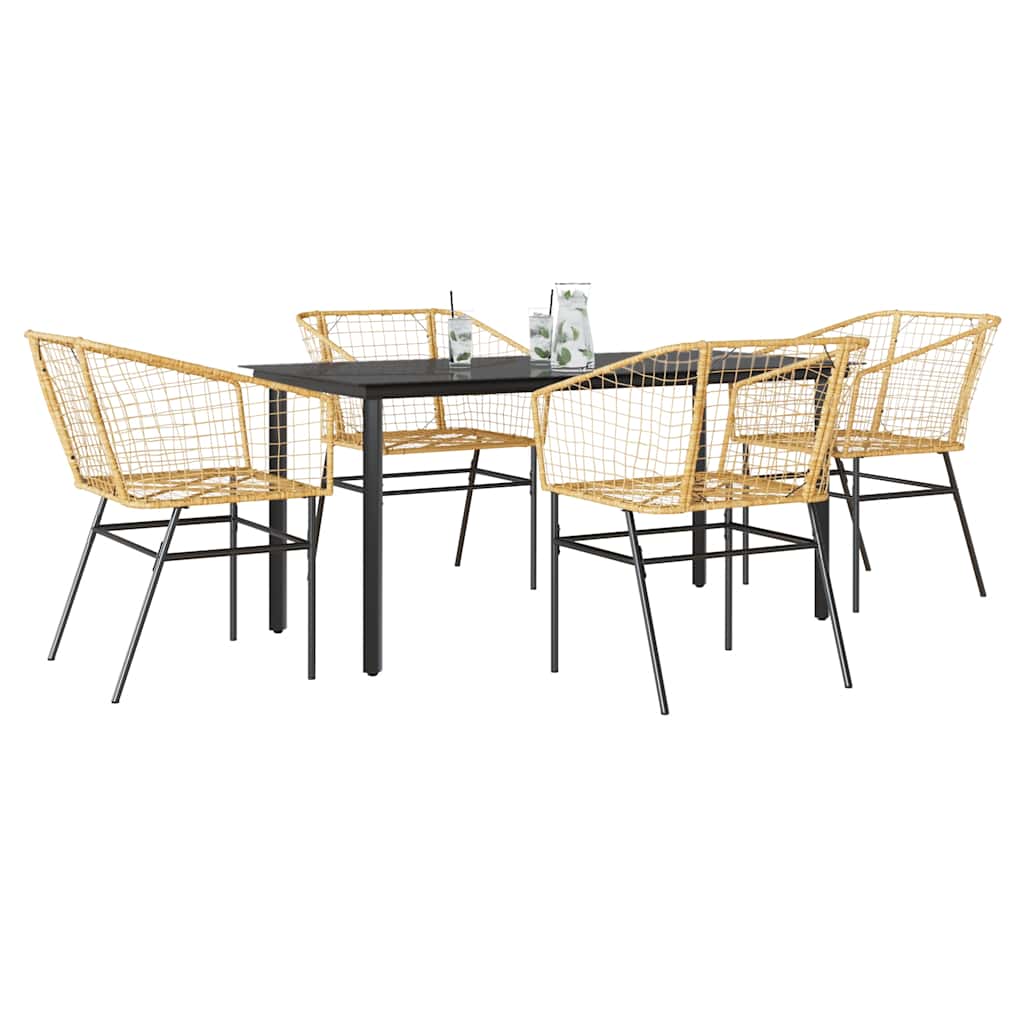 9 Piece Garden Dining Set Poly Rattan Glass