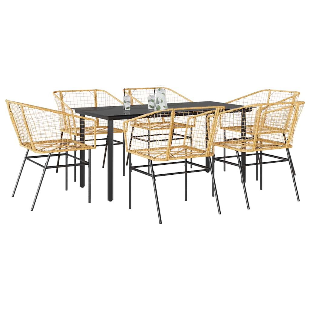 9 Piece Garden Dining Set Poly Rattan Glass