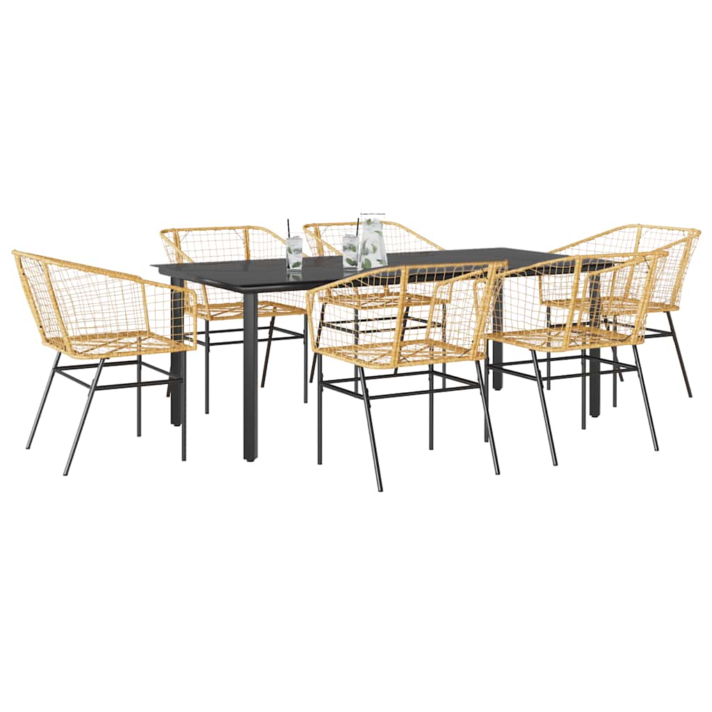 9 Piece Garden Dining Set Poly Rattan Glass