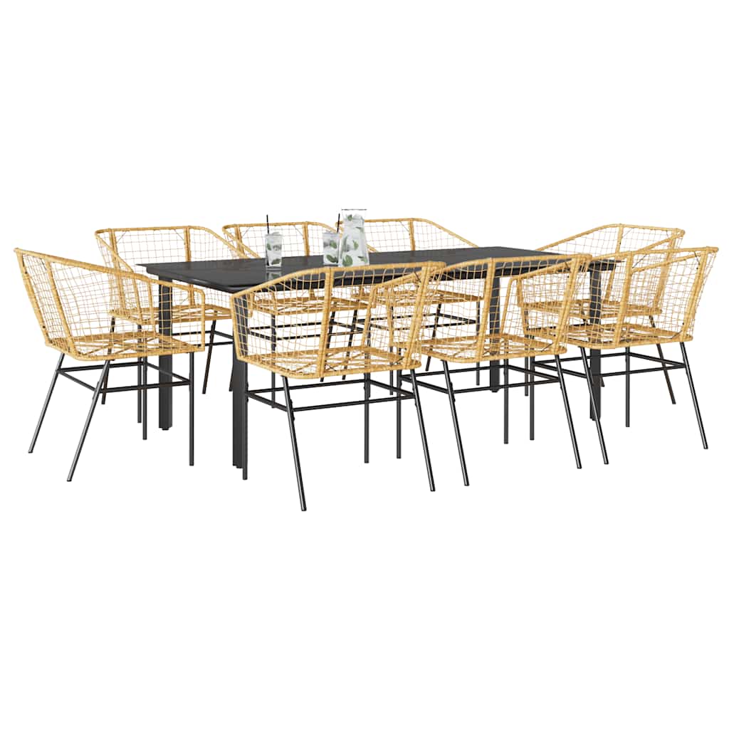 9 Piece Garden Dining Set Poly Rattan Glass