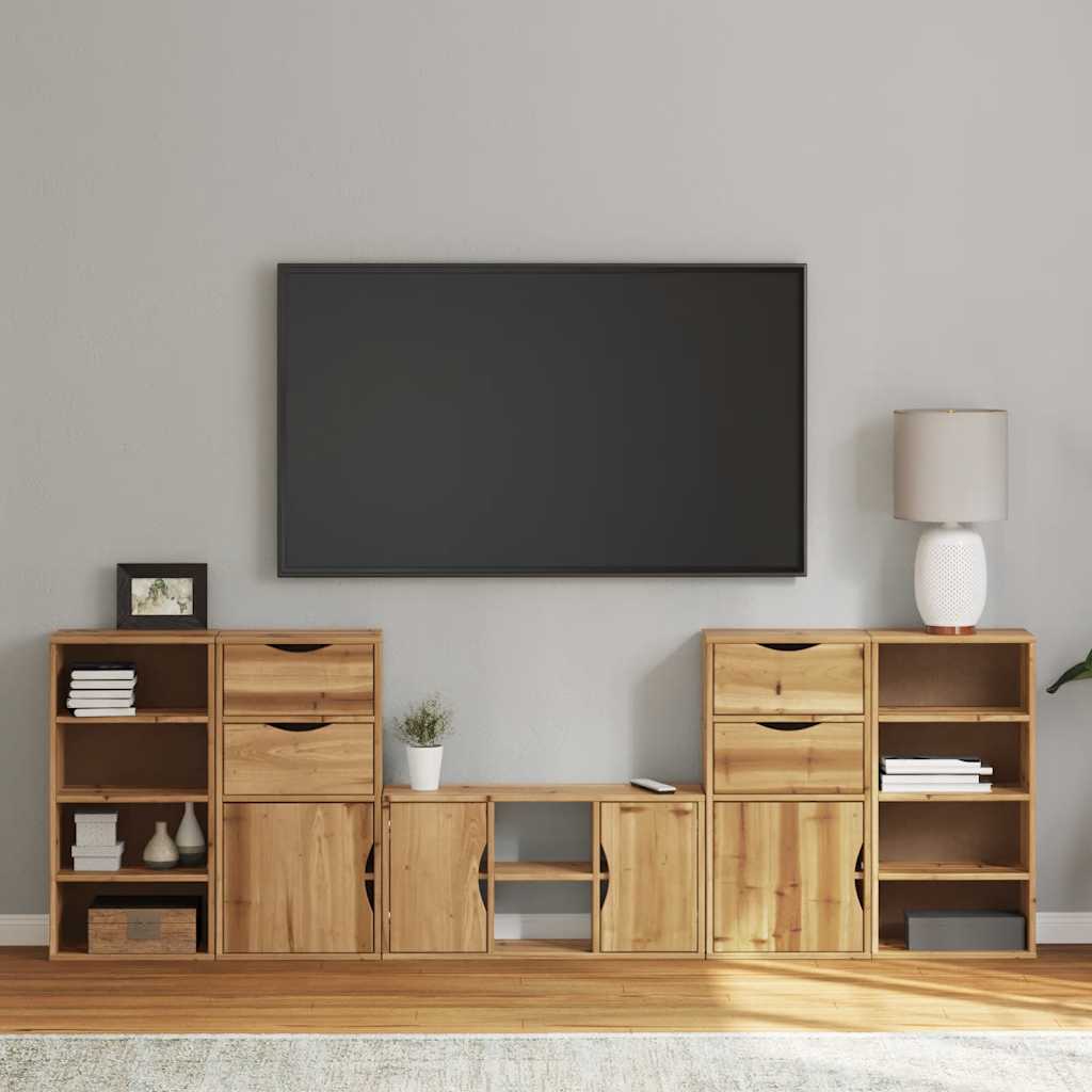 5 Piece Tv Units With Storage Odda Solid Wood Pine