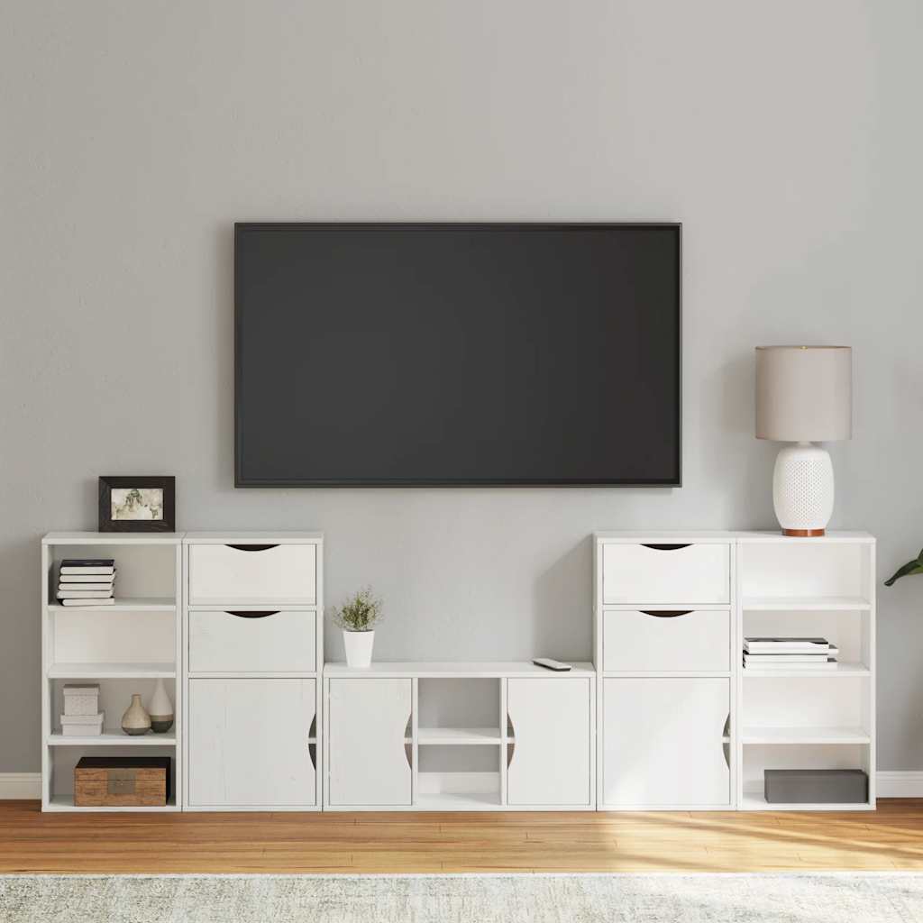 5 Piece Tv Units With Storage Odda Solid Wood Pine