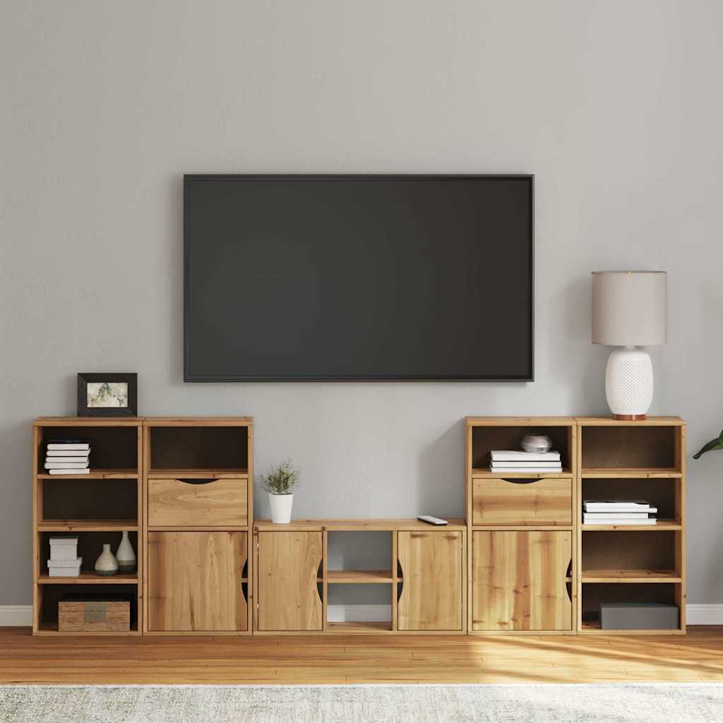 5 Piece Tv Units With Storage Odda Solid Wood Pine