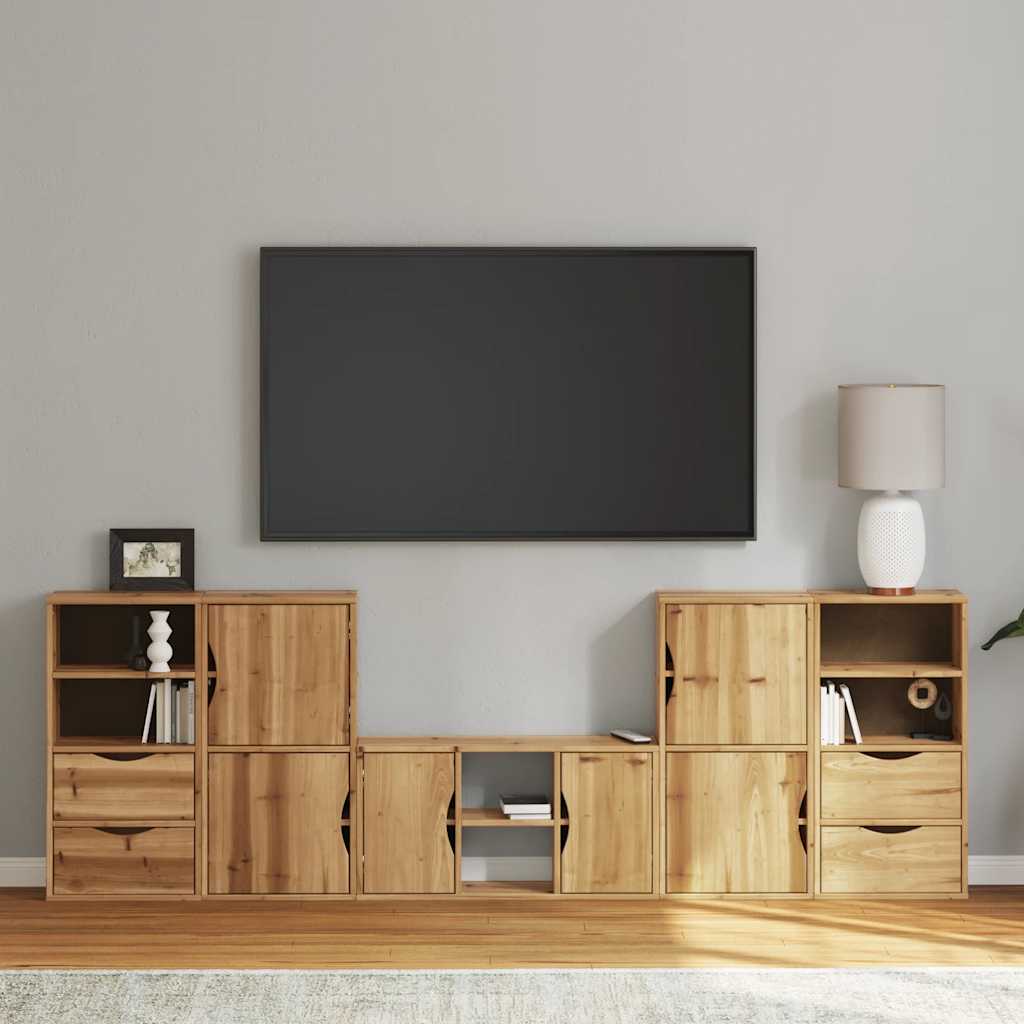 5 Piece Tv Units With Storage Odda Solid Wood Pine