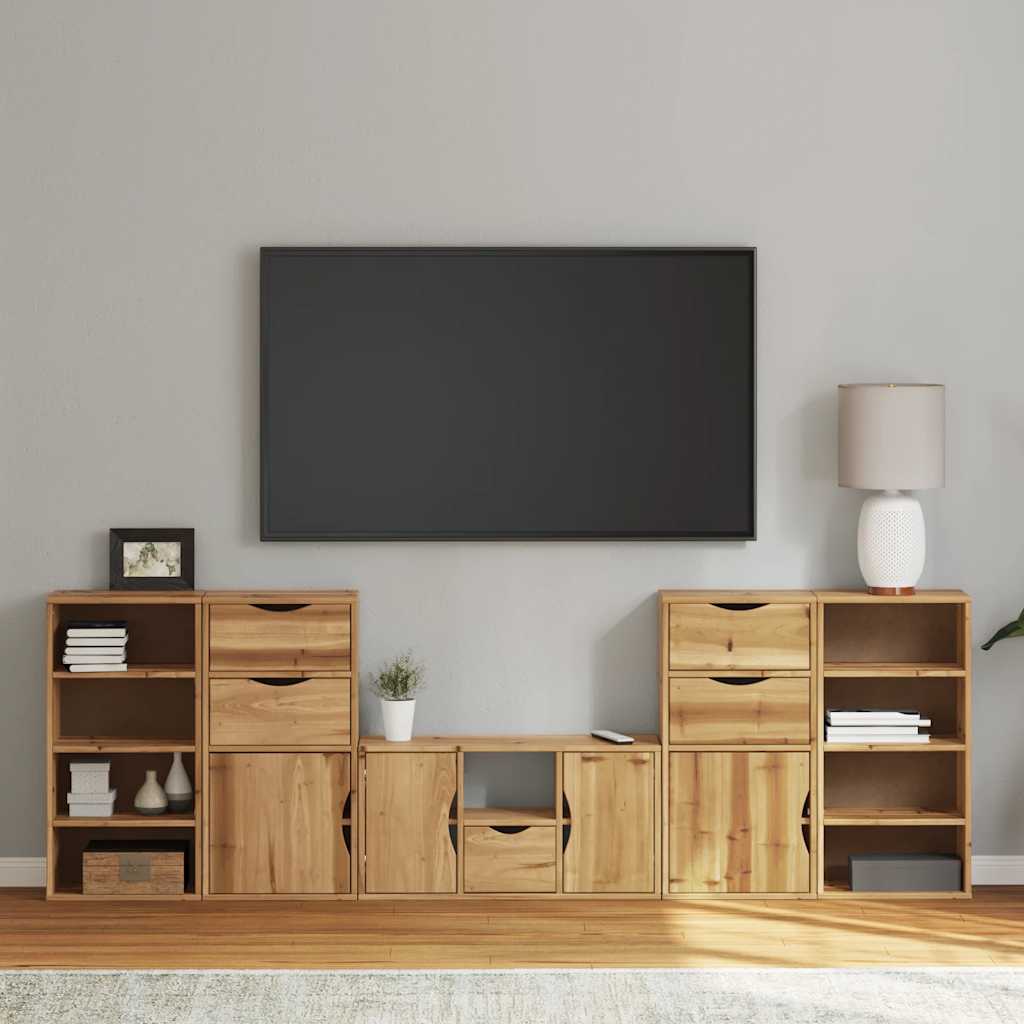 5 Piece Tv Units With Storage Odda Solid Wood Pine