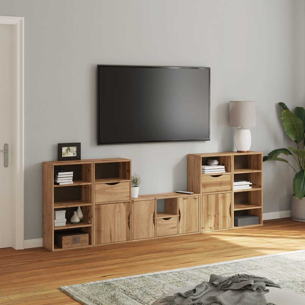 5 Piece Tv Units With Storage Odda Solid Wood Pine