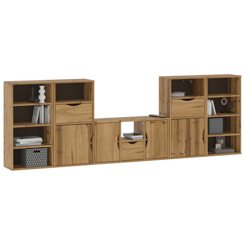 5 Piece Tv Units With Storage Odda Solid Wood Pine