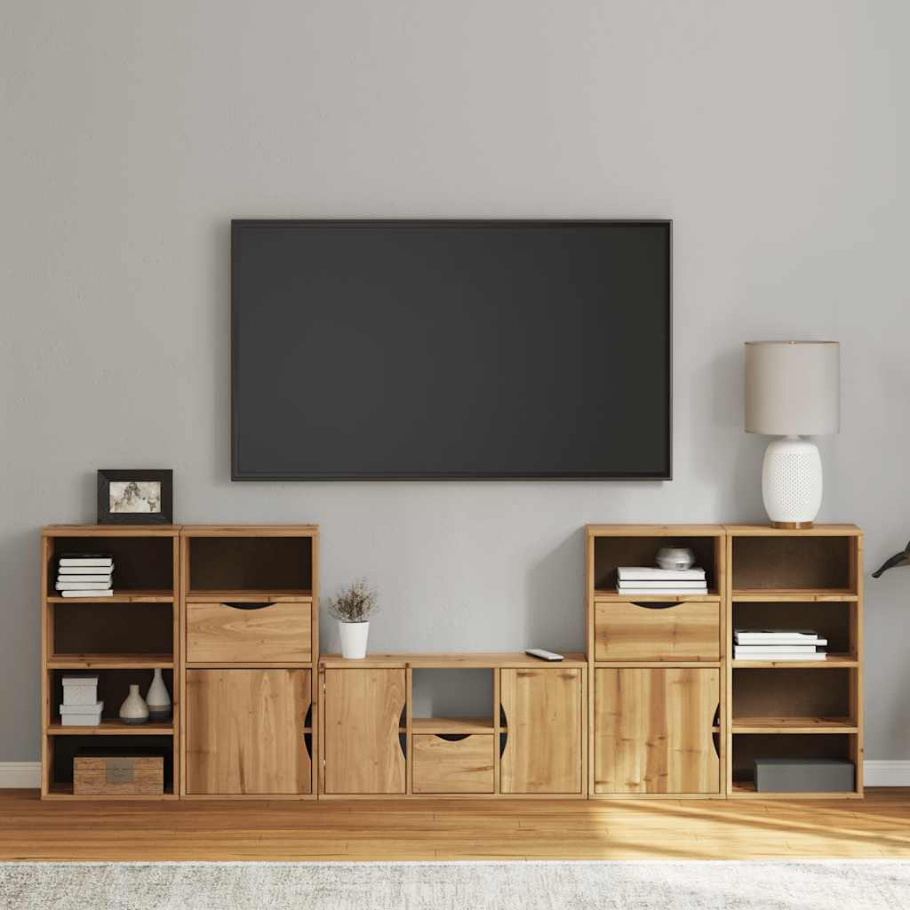 5 Piece Tv Units With Storage Odda Solid Wood Pine