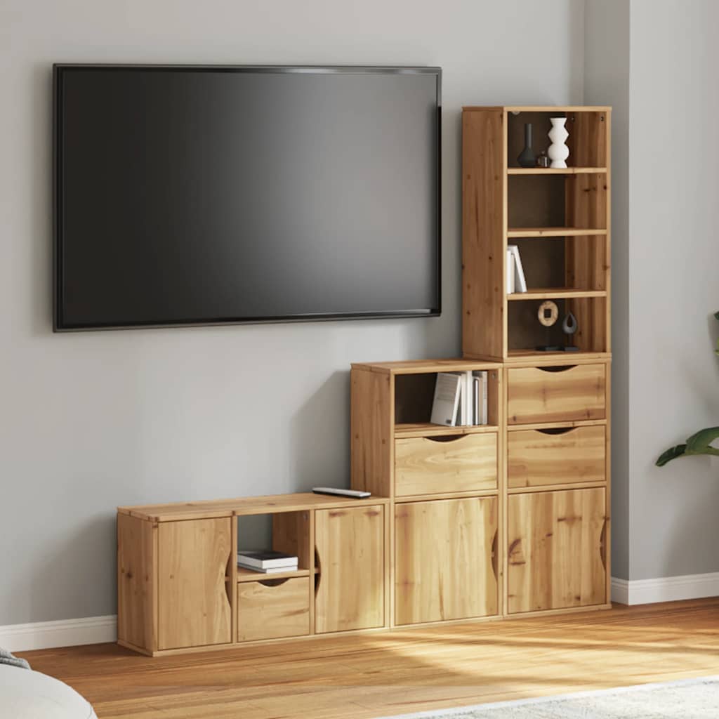 5 Piece Tv Units With Storage Odda Solid Wood Pine
